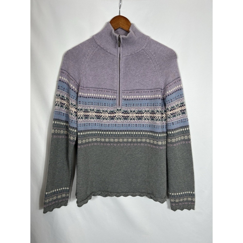 VTG Eddie Bauer Sweater Women M Purple Fair Isle Beaded Cotton Angora Ski Nordic